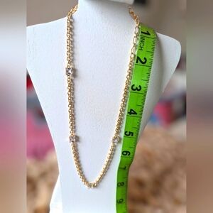 Gold and Ascher cut stone studded chain necklace